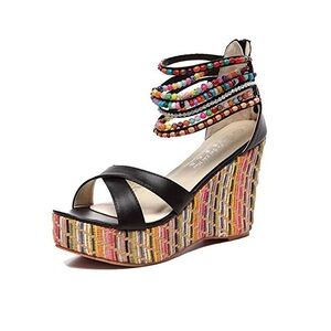 Getmorebeauty Wedge Sandals With Pearls Weave On Platform